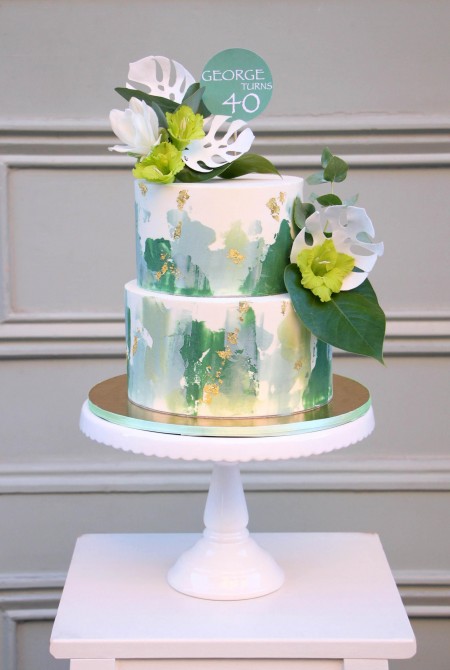 Virágos torta zöld festéssel